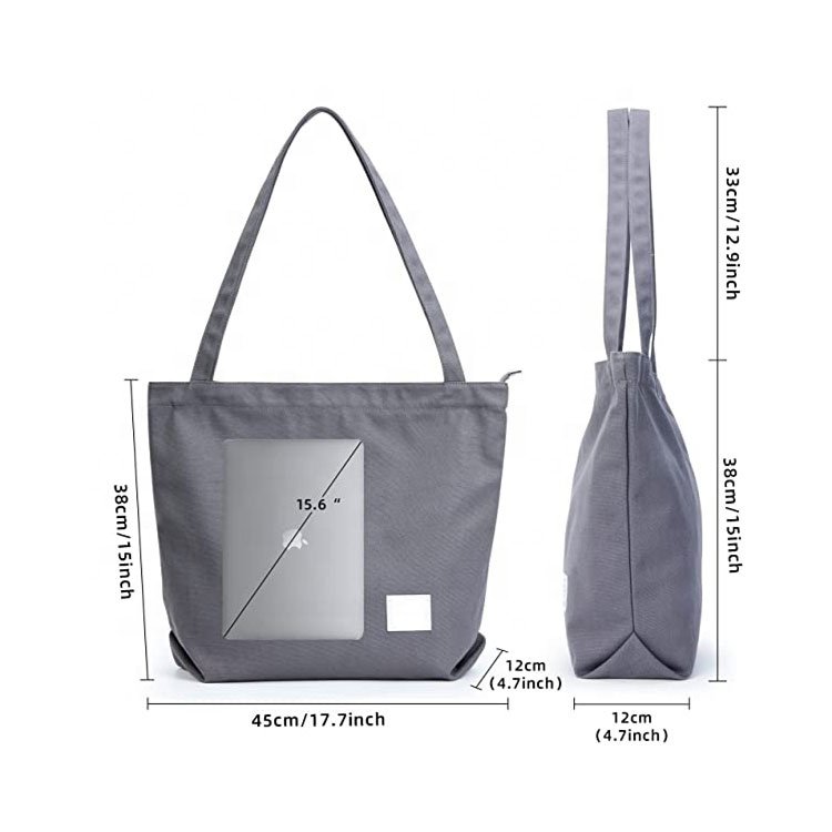 huahao custom large canvas tote bag custom printed logo own design with pocket and zipper