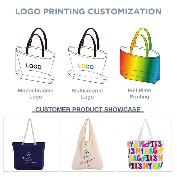 huahao custom large canvas tote bag custom printed logo own design with pocket and zipper