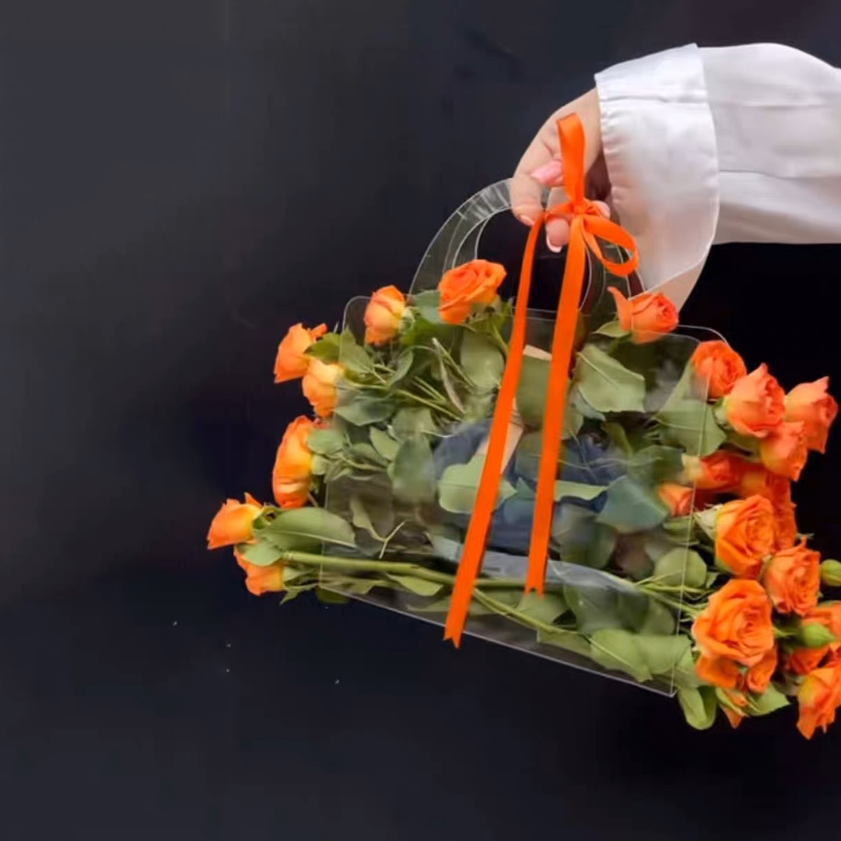 Tiktok Hot Selling 2023 Gift Shopping Bag PVC PET Plastic Bags Transparent Flower Bouquet Packaging Gift Bag with Ribbon