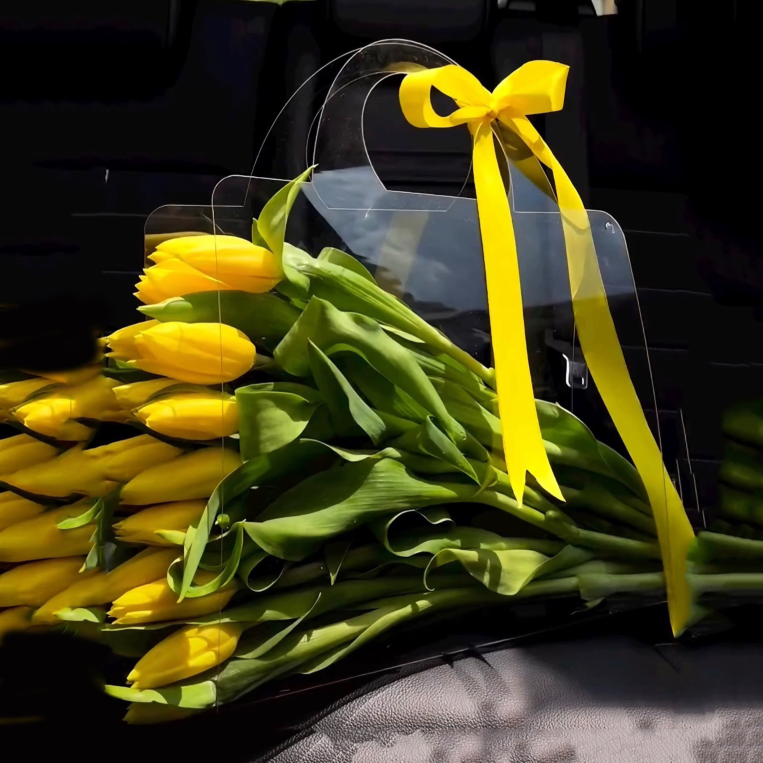 Tiktok Hot Selling 2023 Gift Shopping Bag PVC PET Plastic Bags Transparent Flower Bouquet Packaging Gift Bag with Ribbon