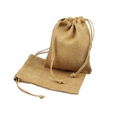 Custom Printed Logo Burlap Hessian Coffee Gift Drawstring Bag Eco Friendly Jute Gunny Pouch Brown String Bag