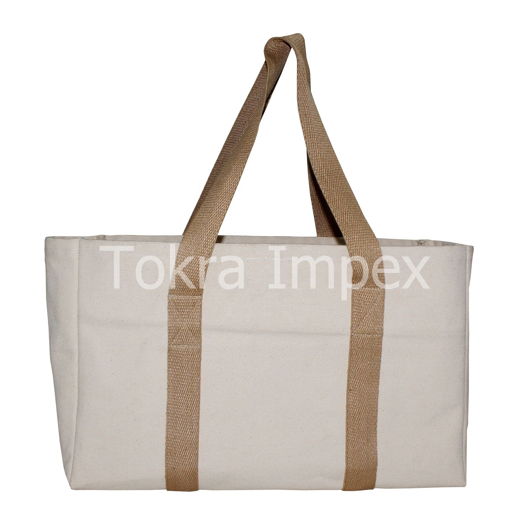 Custom Style Long Handle Casual Tote Bag Open Type 24 Oz Heavy Duty Tote Bags Canvas Shopping Gift & Branding Promotional Bag