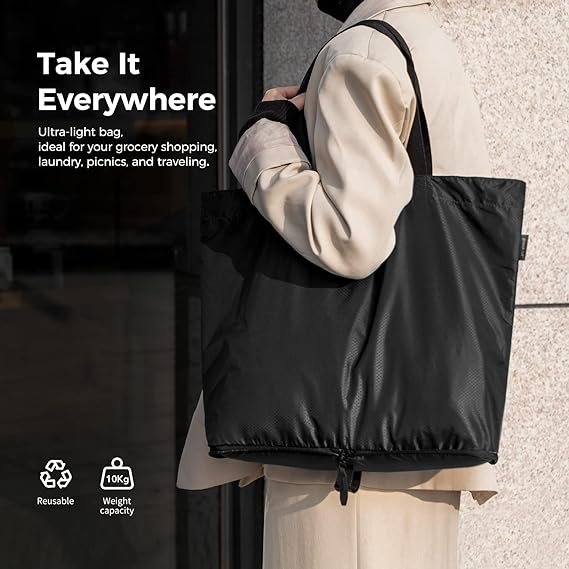 Lightweight Packable Tote Bag Water Resistant Foldable Grocery Bag Reusable Nylon Shopping Bag