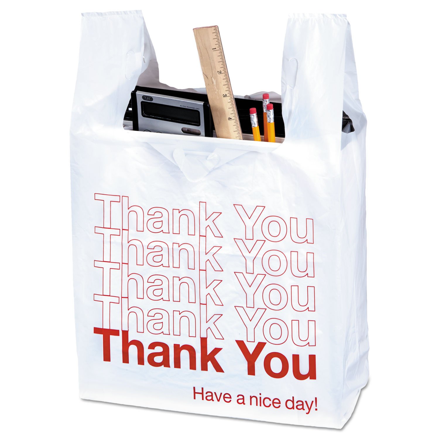 11.5 X 6.5 X 21 Large Thank You Plastic Shopping Bags For Restaurant Business