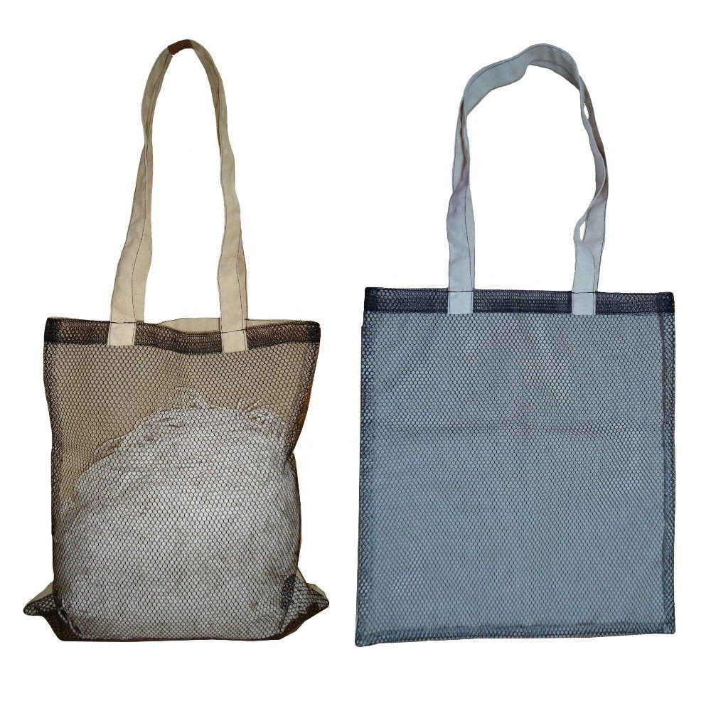 One Side 150 GSM Cotton Fabric Another Side Transparent Polyester Fabric Mesh Shopping Bag
