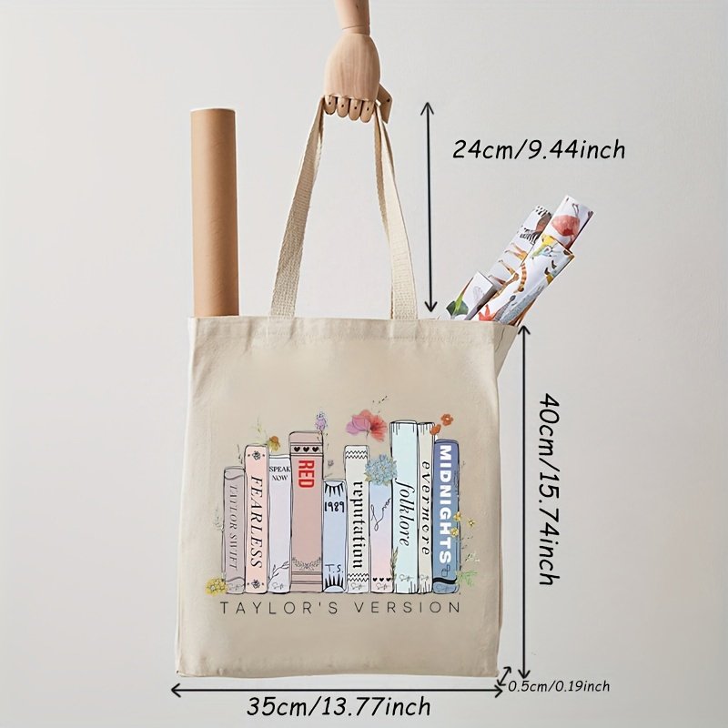 1pc Taylor version gift for Taylor fans pattern Tote Canvas Personalized Shoulder Bag For Travel Women's Reusable Shopping Bag