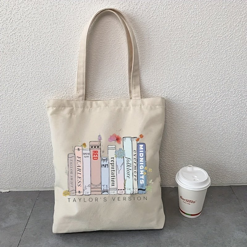1pc Taylor version gift for Taylor fans pattern Tote Canvas Personalized Shoulder Bag For Travel Women's Reusable Shopping Bag