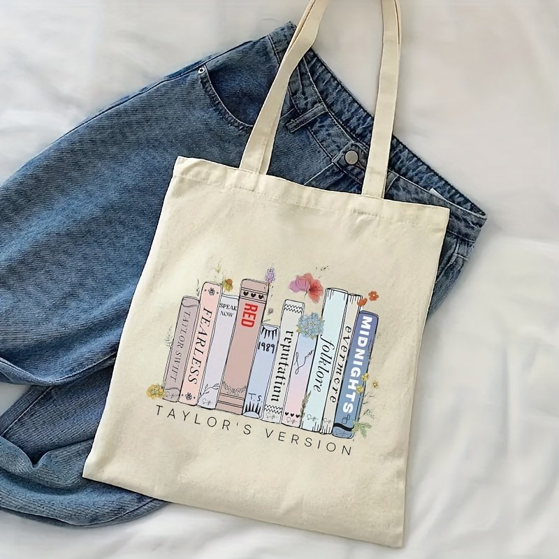 1pc Taylor version gift for Taylor fans pattern Tote Canvas Personalized Shoulder Bag For Travel Women's Reusable Shopping Bag