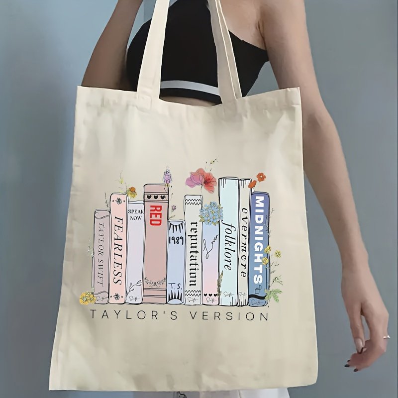 1pc Taylor version gift for Taylor fans pattern Tote Canvas Personalized Shoulder Bag For Travel Women's Reusable Shopping Bag