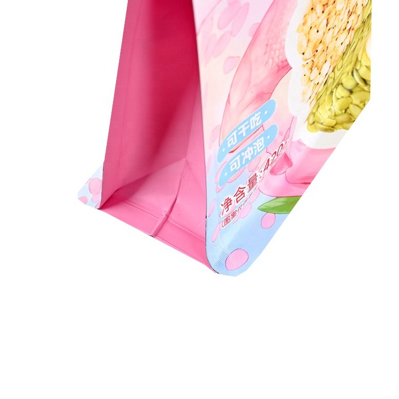 Eight side seal stand up zipper pouch custom logo plastic bag ziplock bags with designs