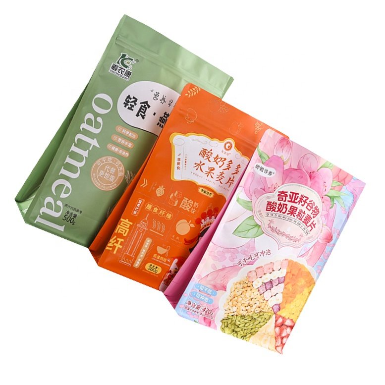 Eight side seal stand up zipper pouch custom logo plastic bag ziplock bags with designs