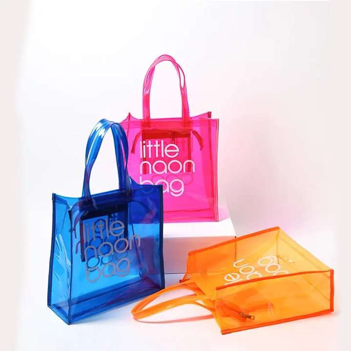 Custom Logo Little Nurse Plastic Clear Transparent Waterproof PVC Tote Bag Shopping bag with Zipper and Pocket