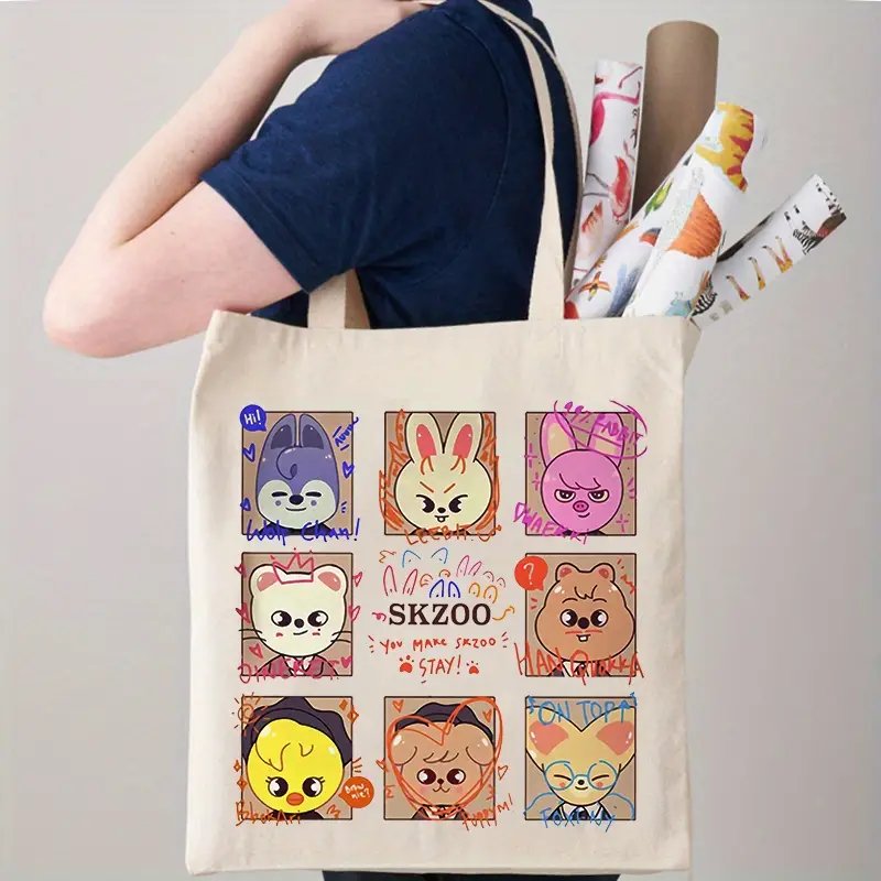 1pc Cute shzoo Canvas pattern Tote Canvas Personalized Shoulder Bag For Travel Women's Reusable Shopping Bag With Custom Printed