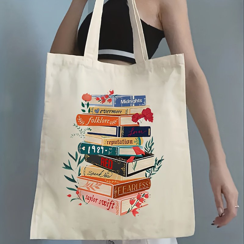 1pc Taylor's Album Book pattern Tote Canvas Personalized Shoulder Bag For Travel Women's Reusable Shopping Bag With Custom