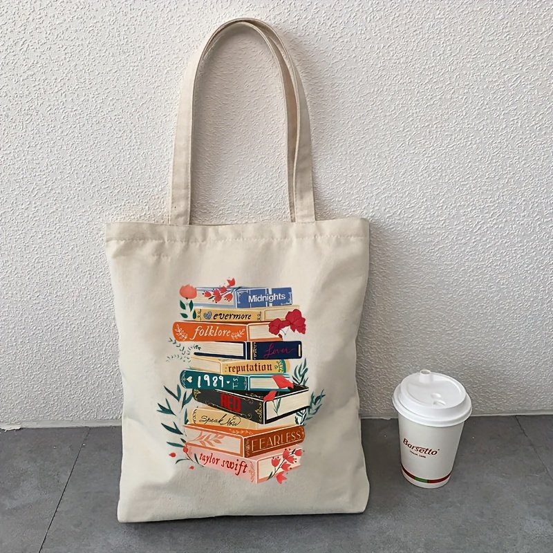 1pc Taylor's Album Book pattern Tote Canvas Personalized Shoulder Bag For Travel Women's Reusable Shopping Bag With Custom