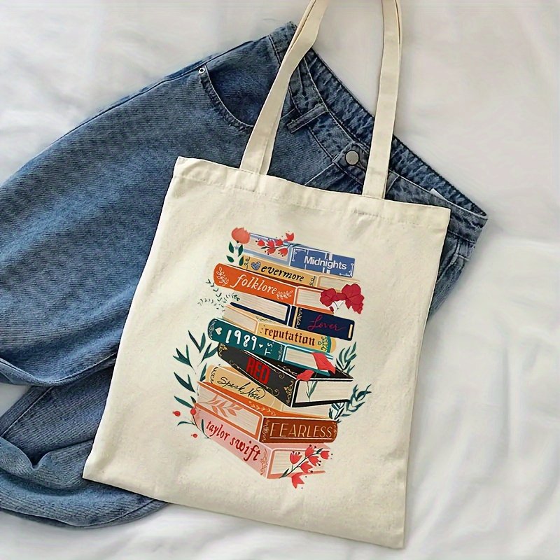 1pc Taylor's Album Book pattern Tote Canvas Personalized Shoulder Bag For Travel Women's Reusable Shopping Bag With Custom