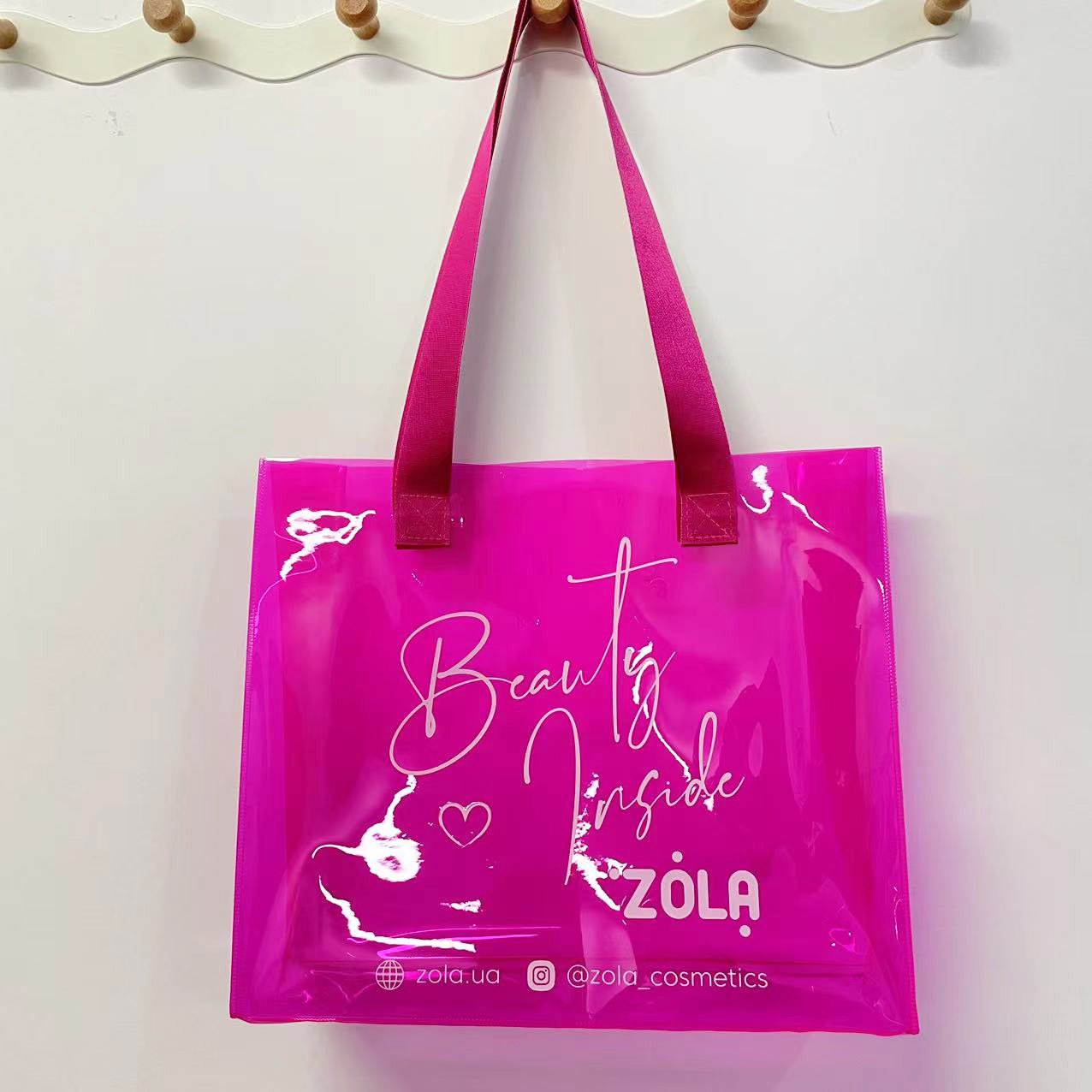 Wholesale Clear Hot Pink PVC Large Tote shopping bags Custom Logo Gift bag For Wedding Packaging bag