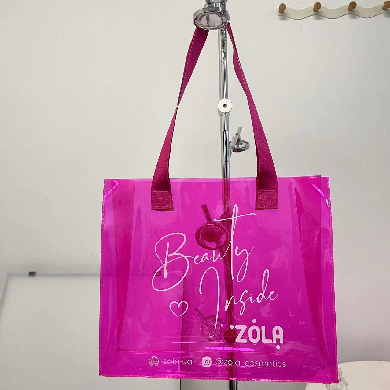 Wholesale Clear Hot Pink PVC Large Tote shopping bags Custom Logo Gift bag For Wedding Packaging bag