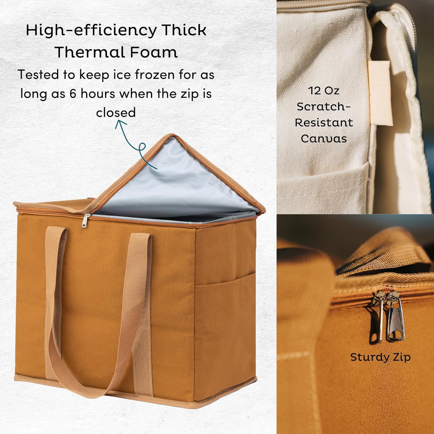 X large reusable insulated durable cotton tote lunch grocery shopping bag frozens hot food canvas cooler bag with zippered top