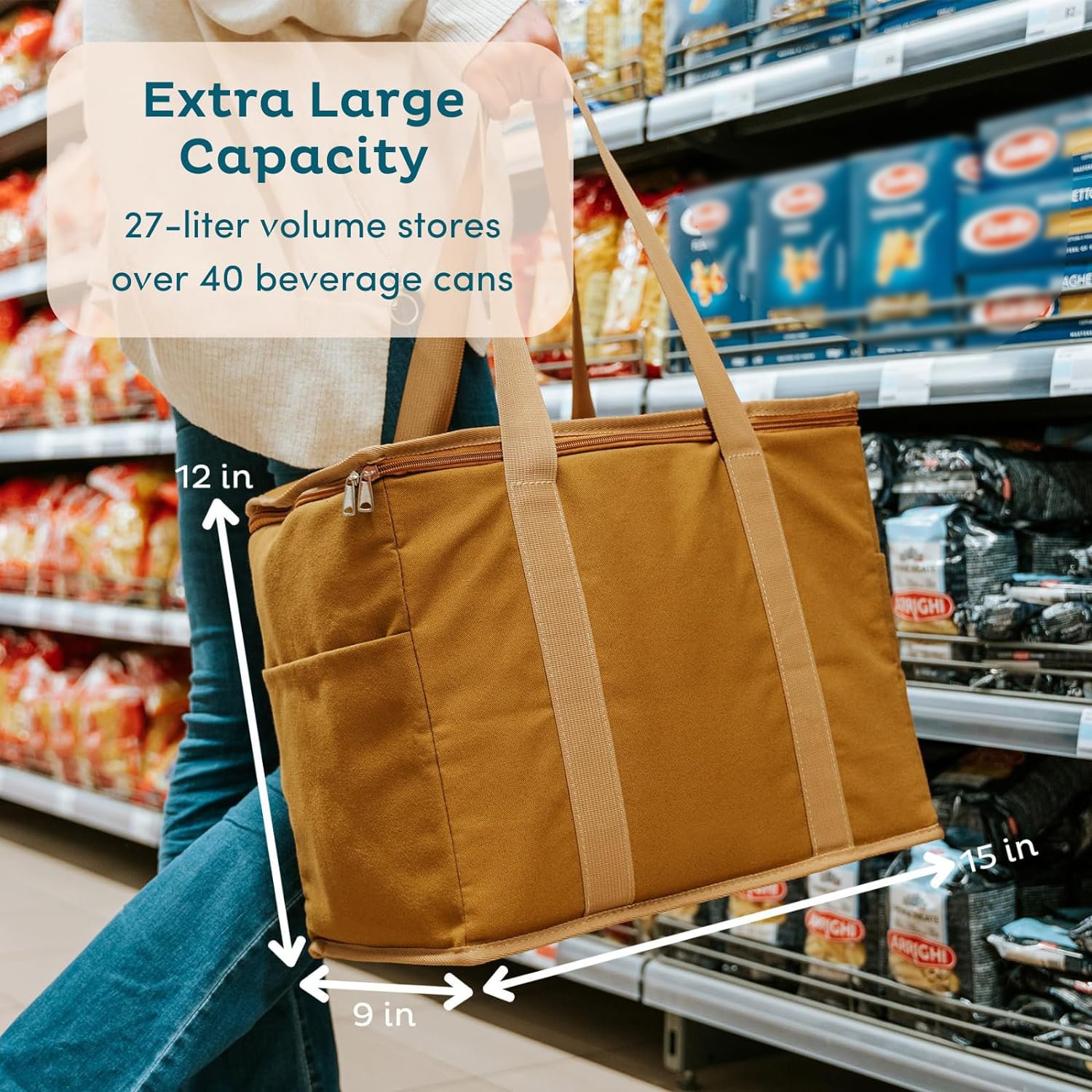 X large reusable insulated durable cotton tote lunch grocery shopping bag frozens hot food canvas cooler bag with zippered top