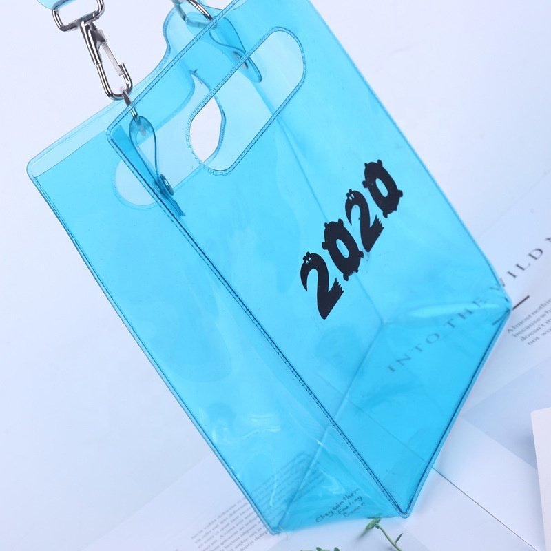 High quality eco-friendly waterproof portable shopping bag traveling gift bag blue pvc tote bag