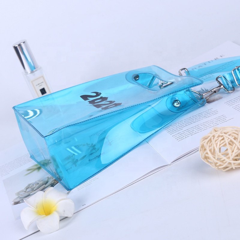 High quality eco-friendly waterproof portable shopping bag traveling gift bag blue pvc tote bag