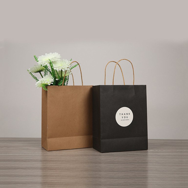 Custom Printed Shopping Kraft Paper Bag Brown White Fast Food Takeaway Bag With Handle