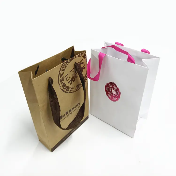 Custom Printed Shopping Kraft Paper Bag Brown White Fast Food Takeaway Bag With Handle