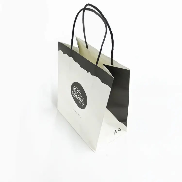 Custom Printed Shopping Kraft Paper Bag Brown White Fast Food Takeaway Bag With Handle