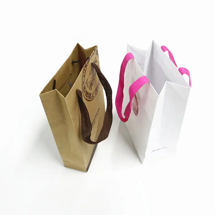 Custom Printed Shopping Kraft Paper Bag Brown White Fast Food Takeaway Bag With Handle