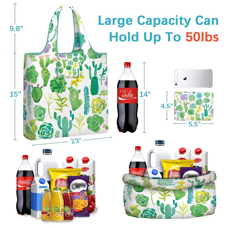 Supermarket Foldable Polyester Eco Friendly Rpet Reusable Grocery Shopping Tote Bags with Custom Logo
