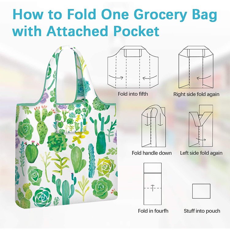 Supermarket Foldable Polyester Eco Friendly Rpet Reusable Grocery Shopping Tote Bags with Custom Logo