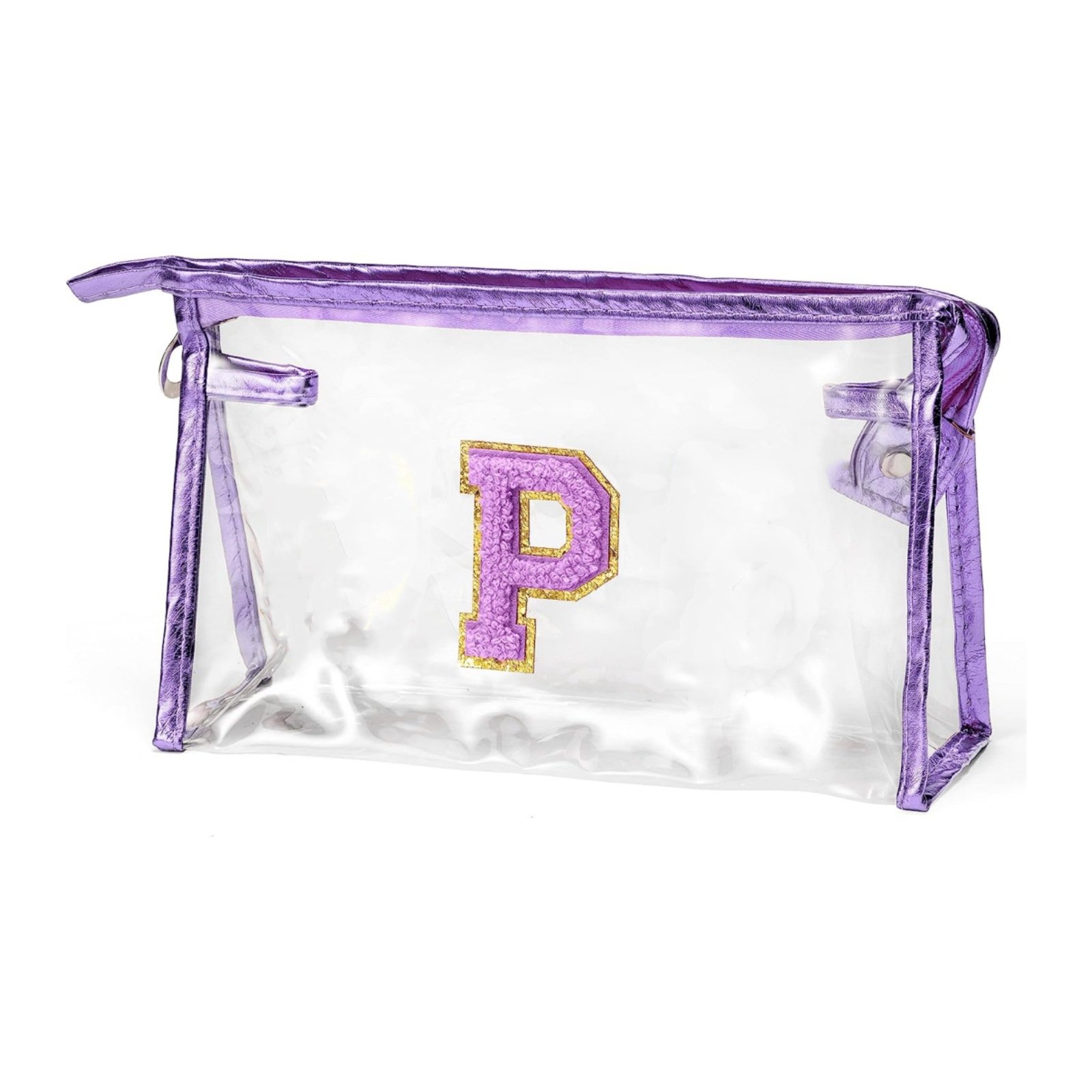 Letter patch makeup bag Boho clear toiletry bags travel small cute chenille zipper pouch purse transparent waterproof for women