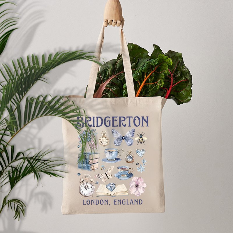 1pcLady Whistledown's Tea House pattern Tote Canvas Personalized Shoulder Bag For Travel Women's Reusable Shopping Bag