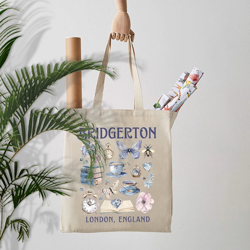 1pcLady Whistledown's Tea House pattern Tote Canvas Personalized Shoulder Bag For Travel Women's Reusable Shopping Bag