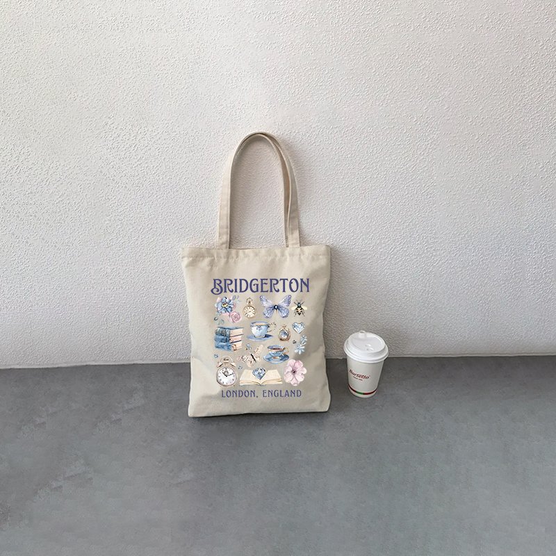 1pcLady Whistledown's Tea House pattern Tote Canvas Personalized Shoulder Bag For Travel Women's Reusable Shopping Bag