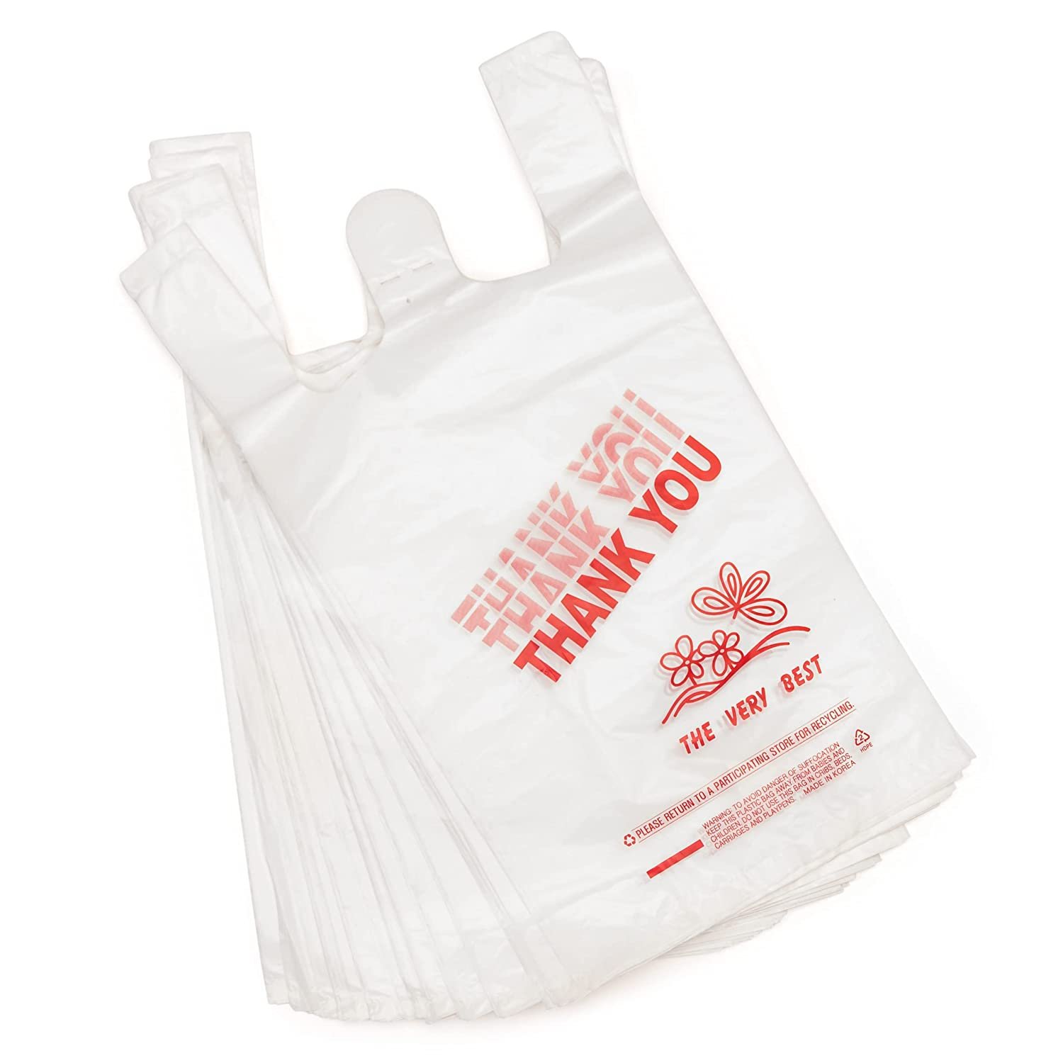 (1000 count) Plastic Vest Carrier Food Packaging (11.5"x6.5"x21")Thank You T Shirt Shopping Bag