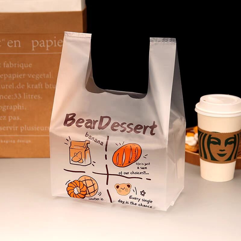 Eco Biodegradable Plastic Grocery Bags with Handle T-Shirt Thank You Reusable Shopping Bags Bulk for Restaurant Supermarket