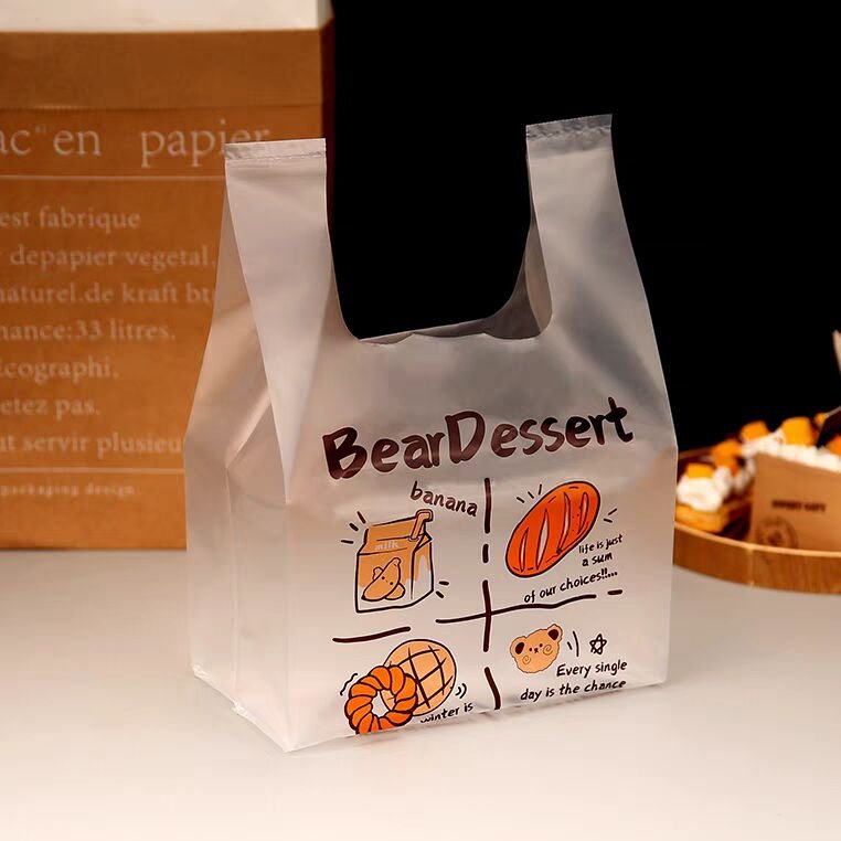 Eco Biodegradable Plastic Grocery Bags with Handle T-Shirt Thank You Reusable Shopping Bags Bulk for Restaurant Supermarket