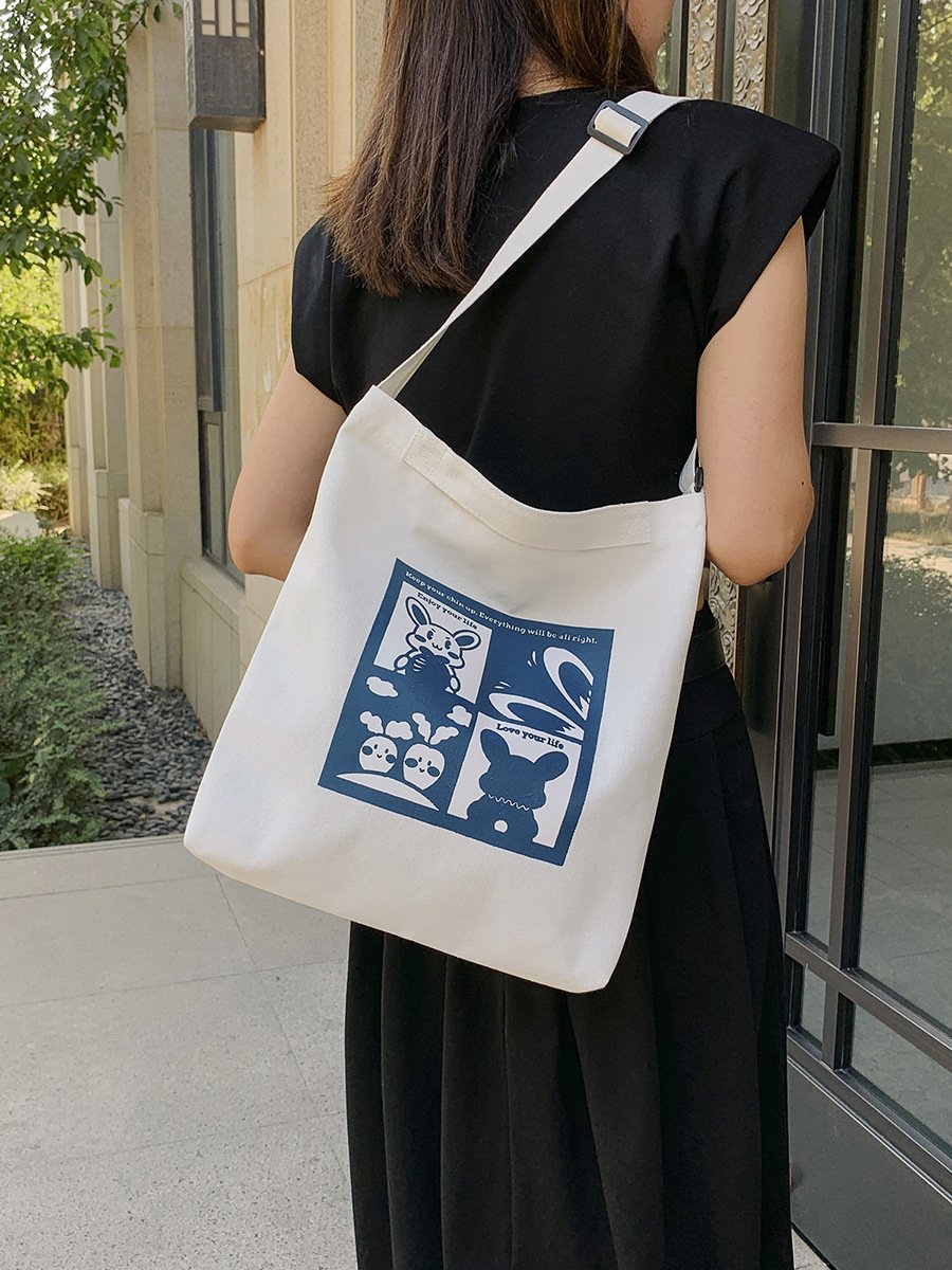Customize Black Flower Printed Art Style Wholesale Grocery Shopping Bag Reusable Cotton Canvas Tote Bags