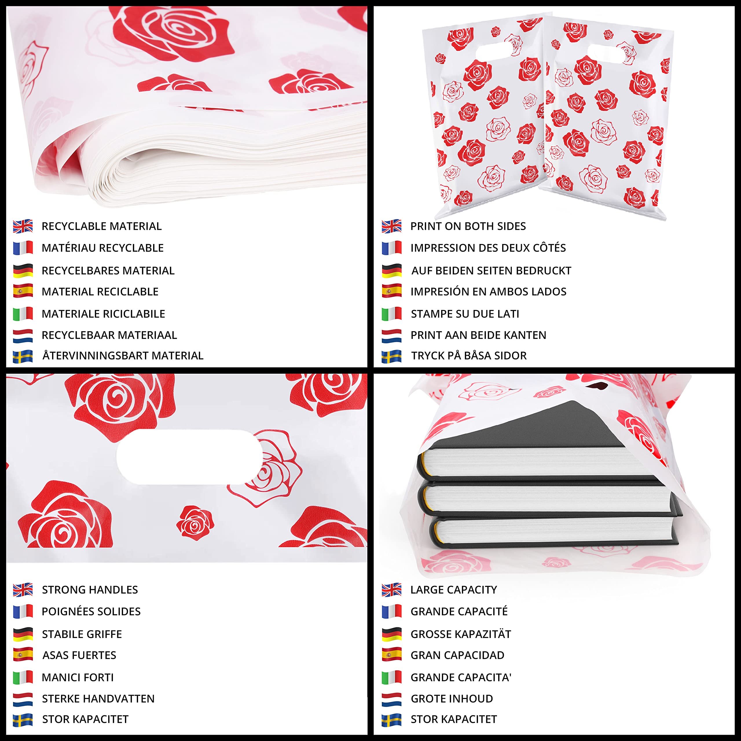 Plastic Shopping Bag (100 Pieces) - 30 x 38.3 cm Boutique Plastic Bags Small with Handle Shiny as Gift Bags/Party/Clothing/Food