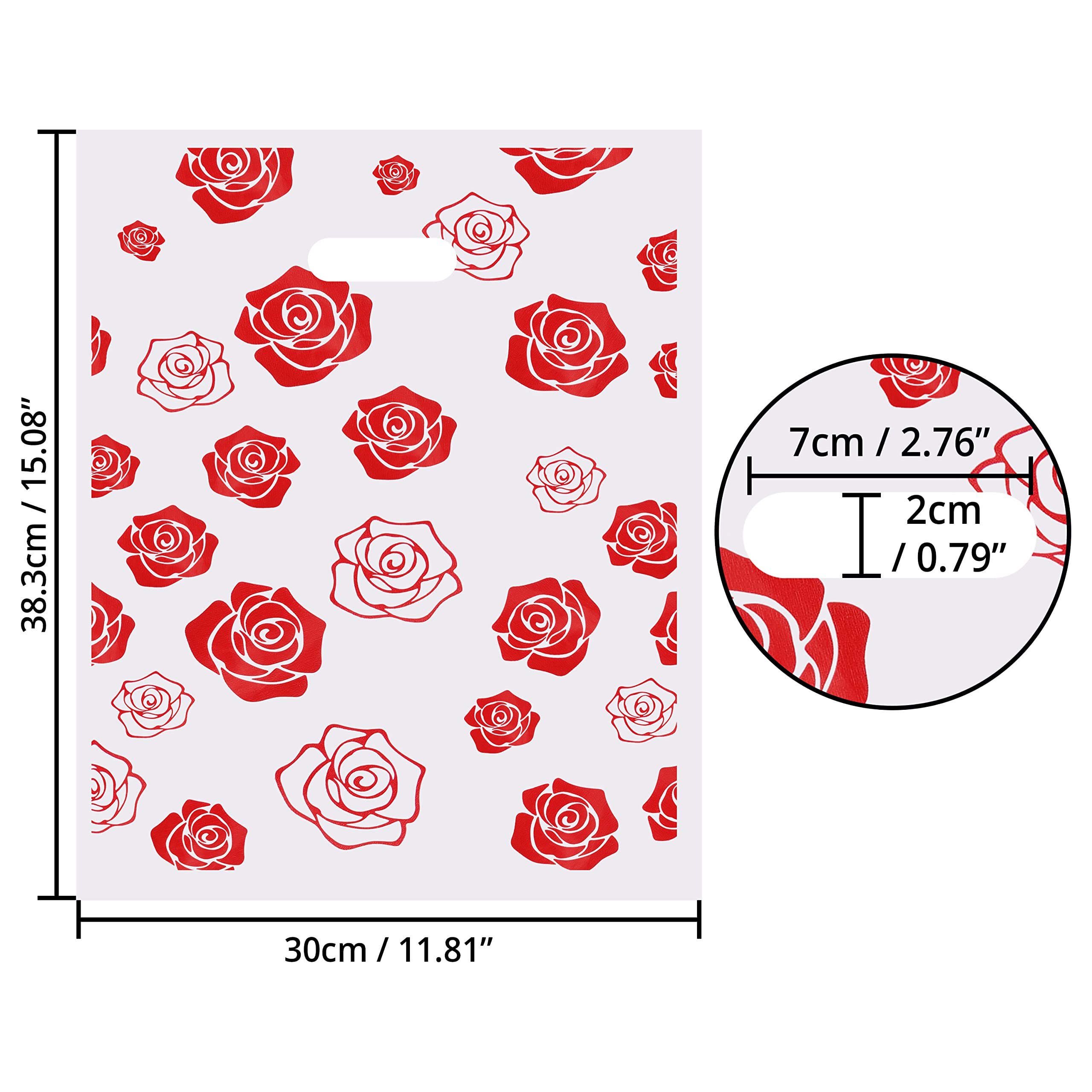 Plastic Shopping Bag (100 Pieces) - 30 x 38.3 cm Boutique Plastic Bags Small with Handle Shiny as Gift Bags/Party/Clothing/Food