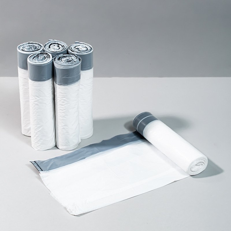 GRS recycled bin liner blue yellow white green black drawstring plastic garbage bag custom reusable refuse sack on roll
