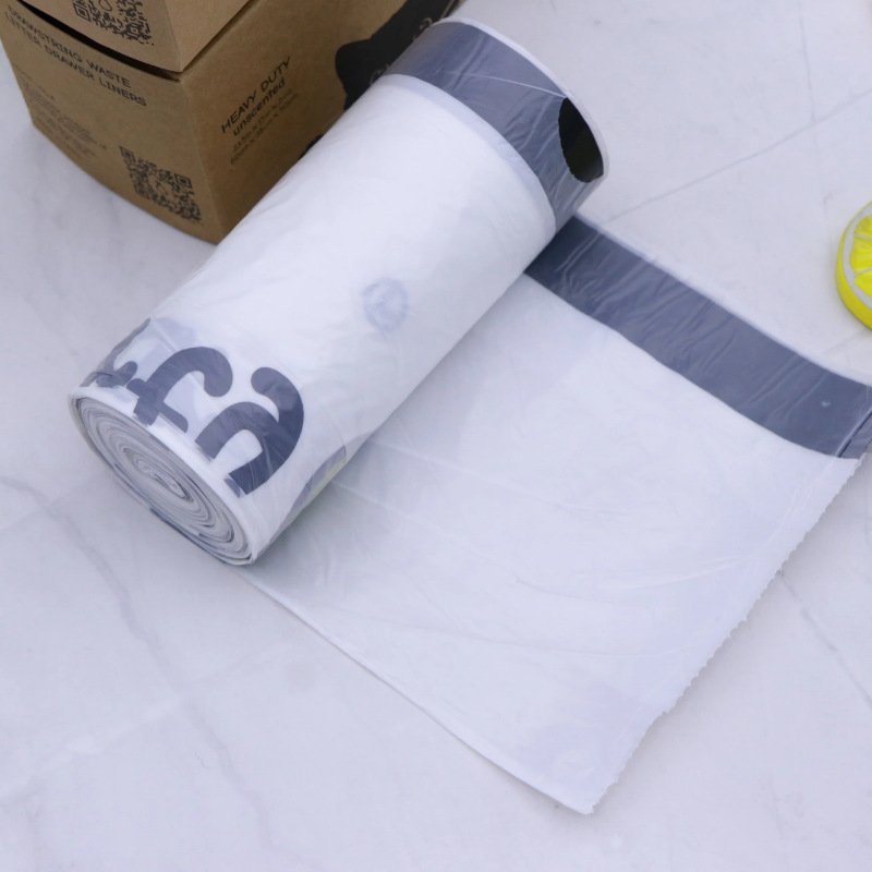 GRS recycled bin liner blue yellow white green black drawstring plastic garbage bag custom reusable refuse sack on roll