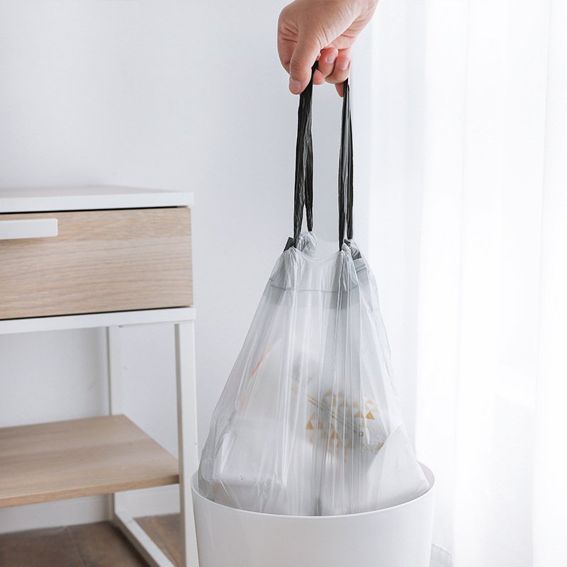 GRS recycled bin liner blue yellow white green black drawstring plastic garbage bag custom reusable refuse sack on roll