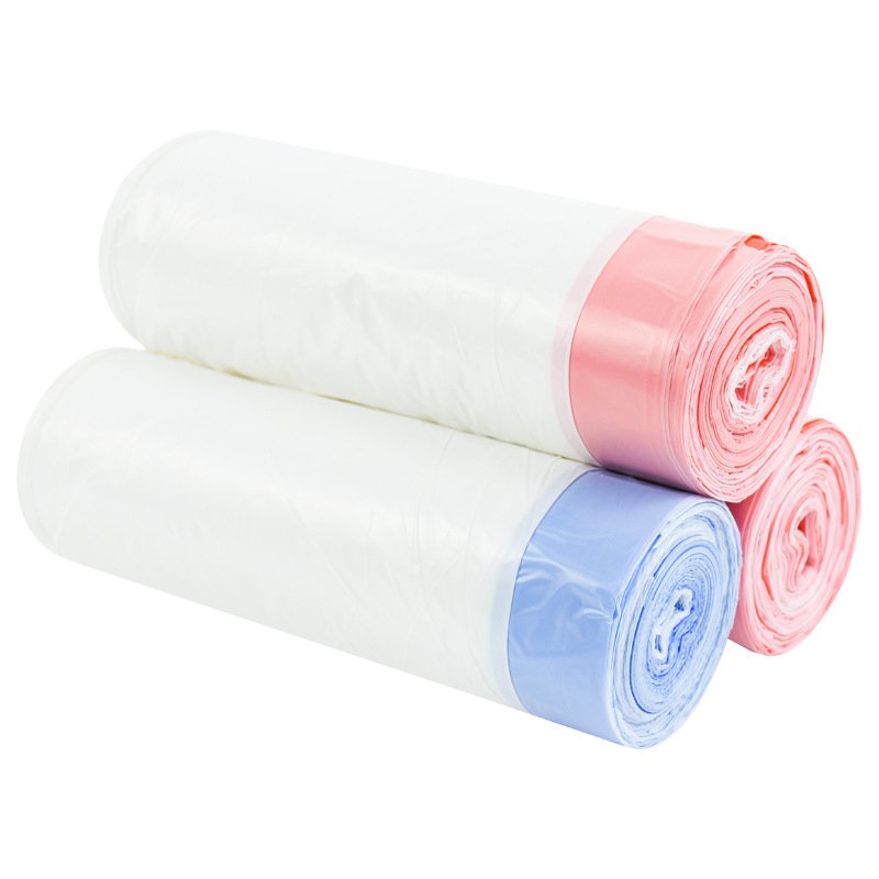 GRS recycled bin liner blue yellow white green black drawstring plastic garbage bag custom reusable refuse sack on roll