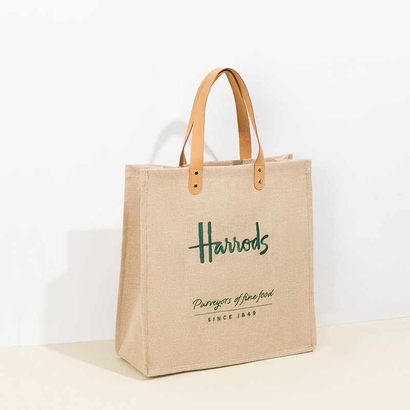 Customizable printed jute bags with zipper fashion reusable burlap gift beach tote bag grocery shopping bag