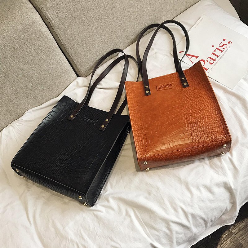 Fashion Crocodile Pattern PU Leather Women Hand Bags Solid Color Shoulder Bag Felt Lining Handbags For Weekend Shopping