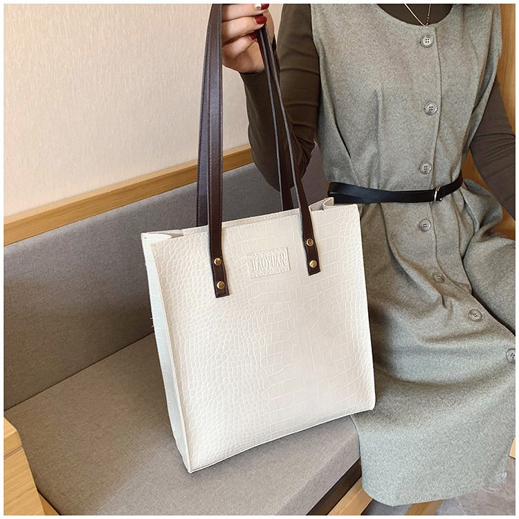 Fashion Crocodile Pattern PU Leather Women Hand Bags Solid Color Shoulder Bag Felt Lining Handbags For Weekend Shopping