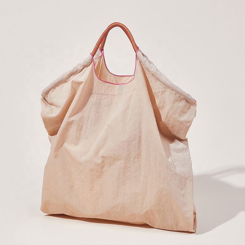 Customized Daily Foldable Nylon Embroidery Eco Shopping Bag Women's Drawstring Shoulder Bag